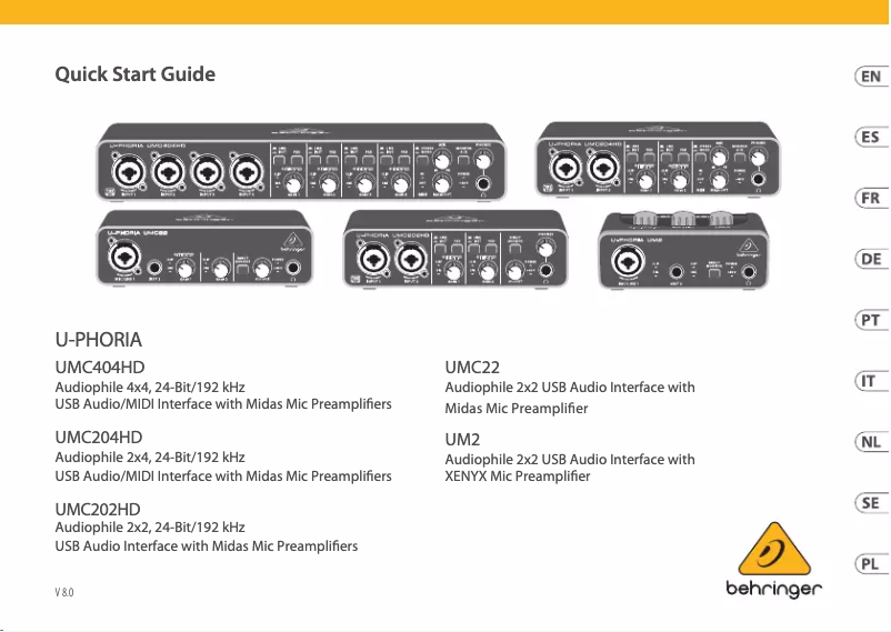 Page 1 of the manual Quick Start Guide Behringer U-Phoria UMC204HD