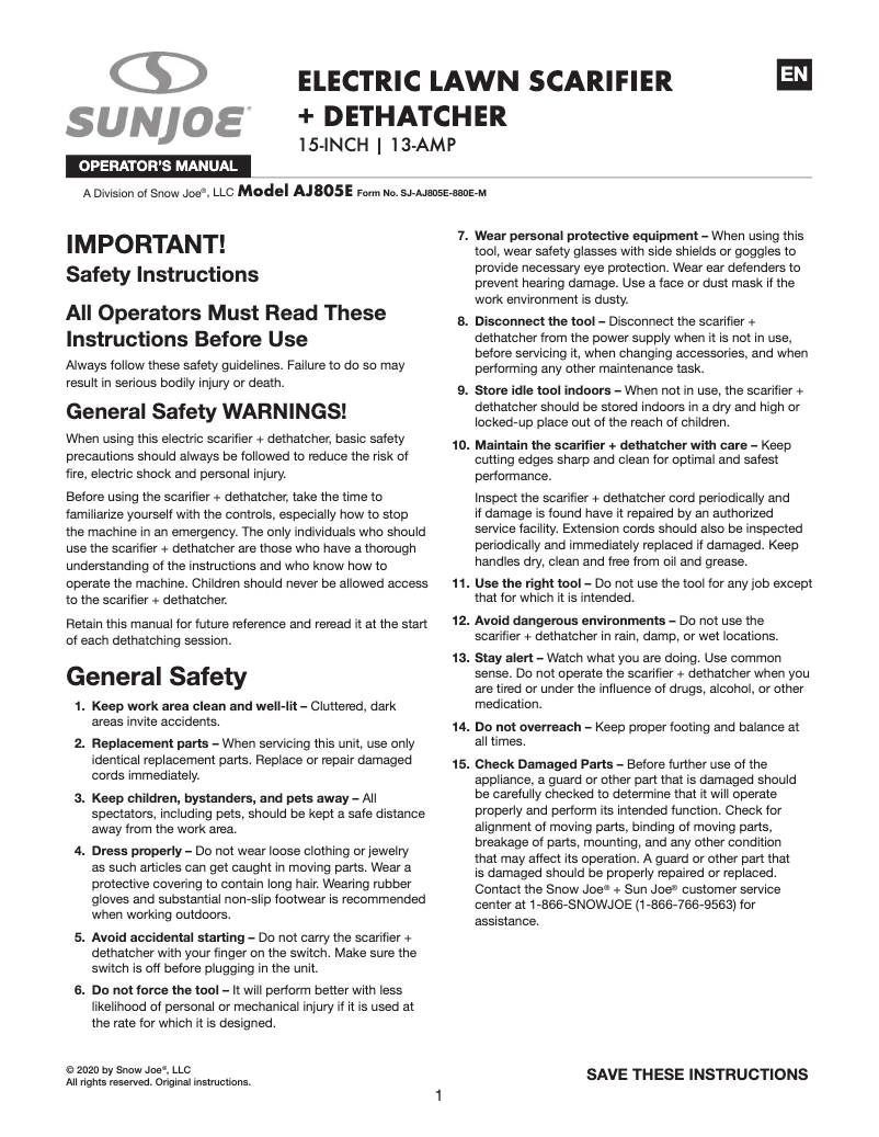 Image de la première page du manuel de l'appareil AJ805E