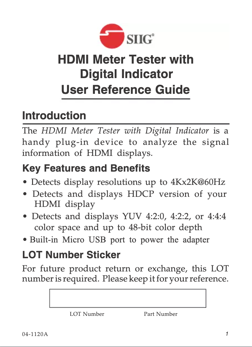 Page 1 de la notice Manuel utilisateur Siig CE-H23112-S1
