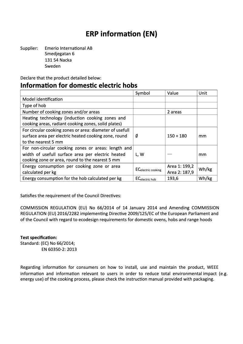 Page 1 of the manual Technical Sheet Emerio HP-114482.1