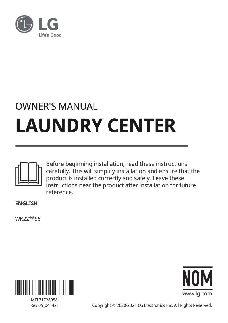 Page 1 of the manual User Manual LG WK22VKS6