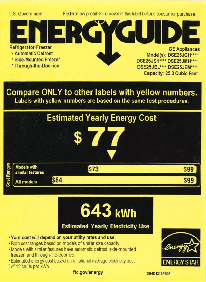 Page 1 of the manual Energy Label Adora DSE25JGHWW