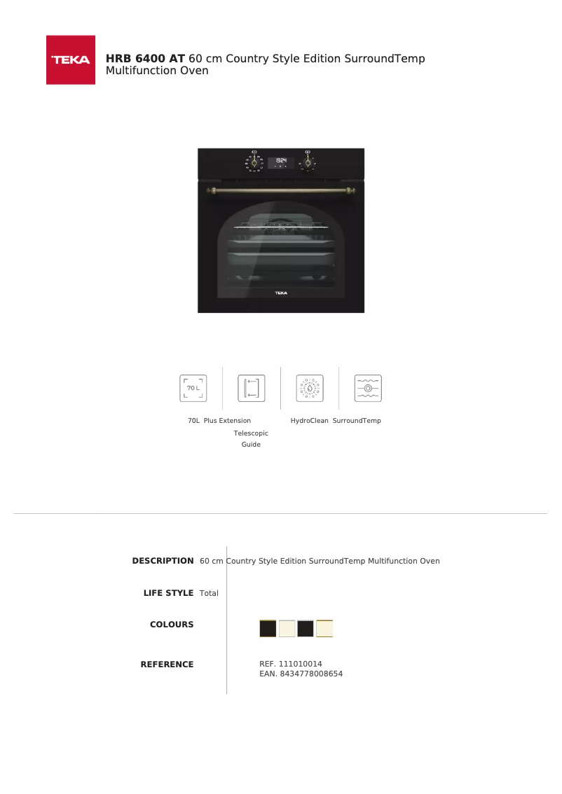 Page 1 of the manual Technical Sheet Teka HRB 6400