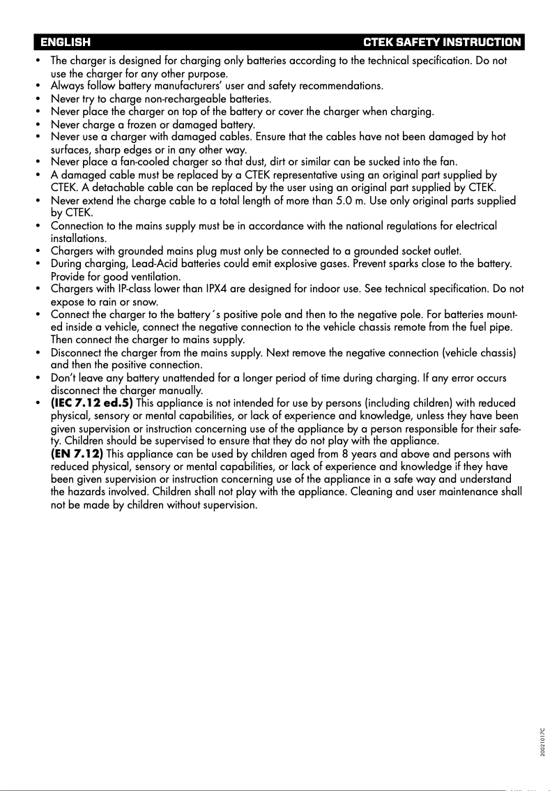 Page 1 of the manual Safety Instructions Ctek CT5