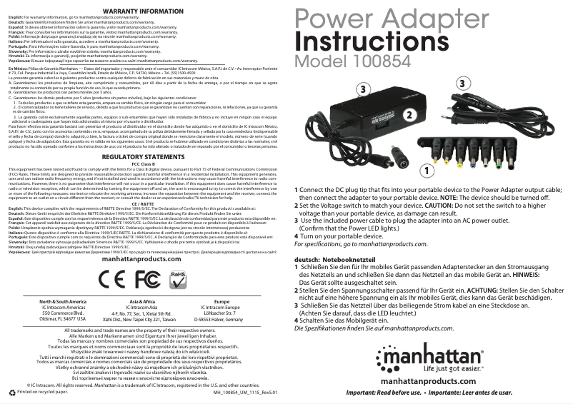 First page image of the manual for 100854