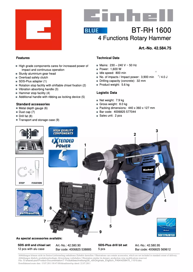 First page image of the manual for BT-RH 1600