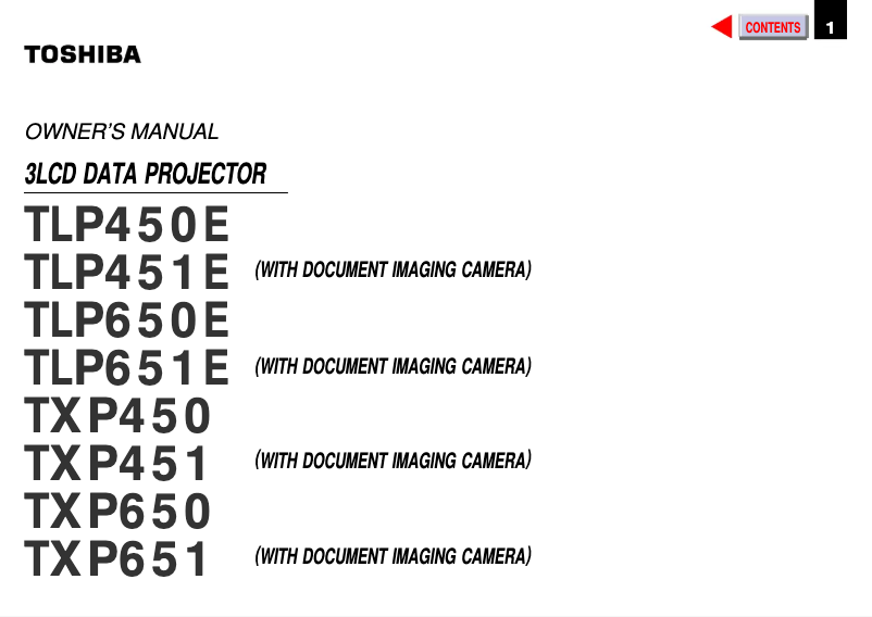 Page 1 of the manual User Manual Toshiba TXP-650