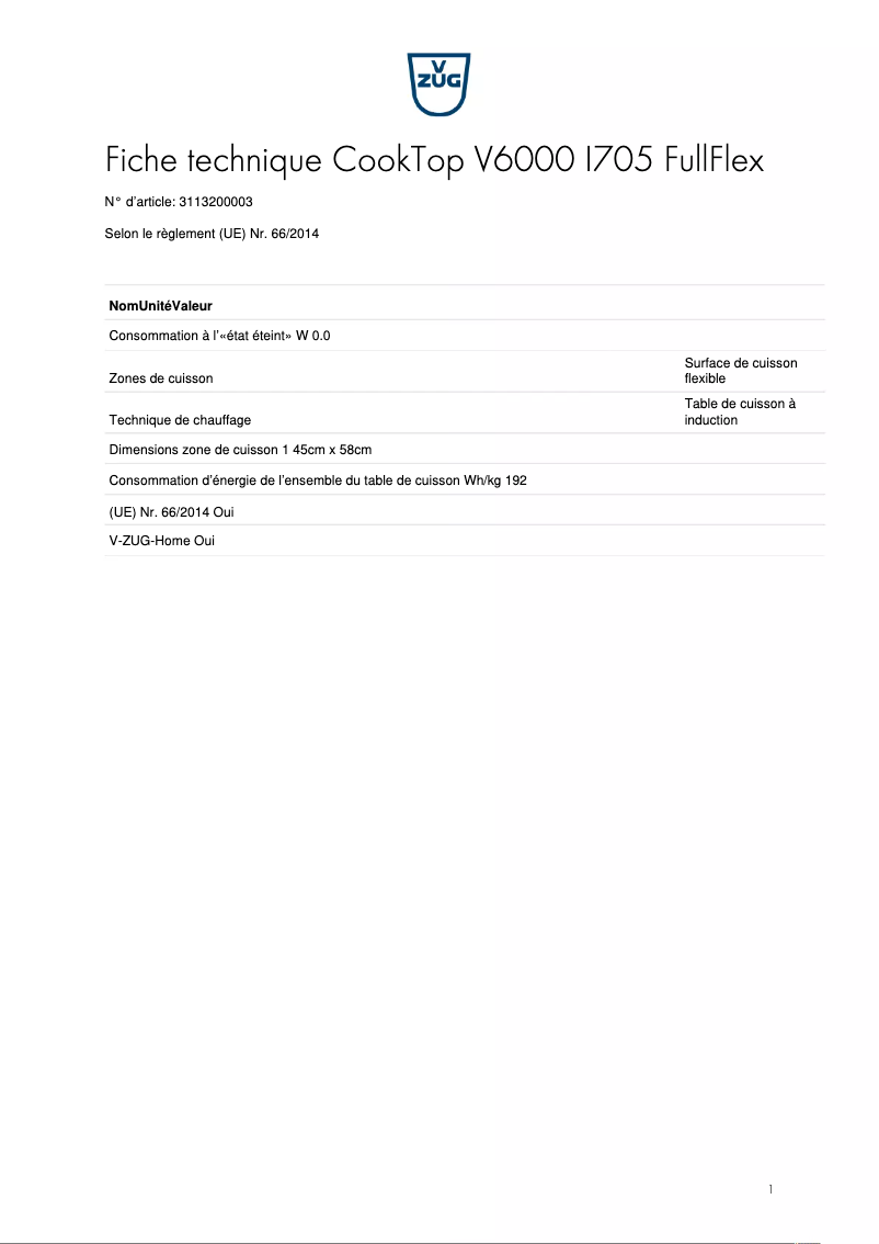 First page image of the manual for CookTop V6000 I705 FullFlex