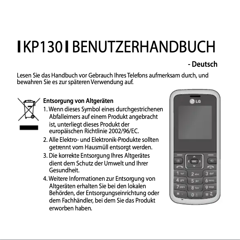 First page image of the manual for KP130