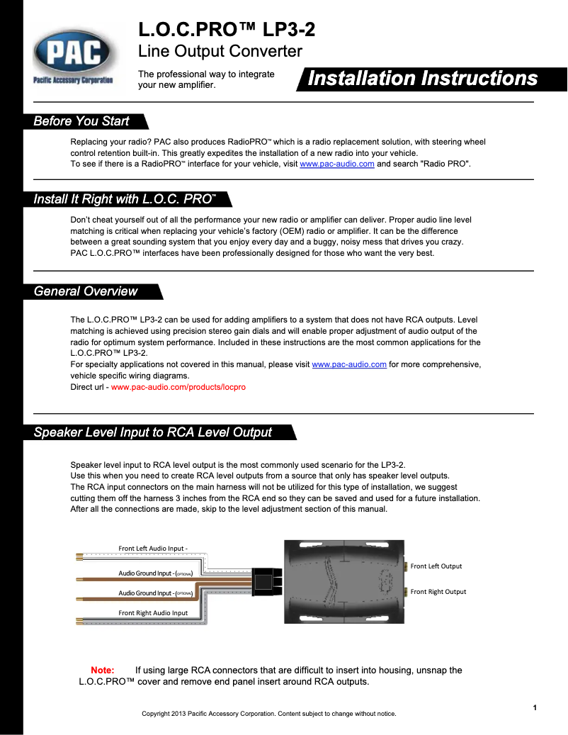 Page 1 of the manual User Manual PAC LP3-2