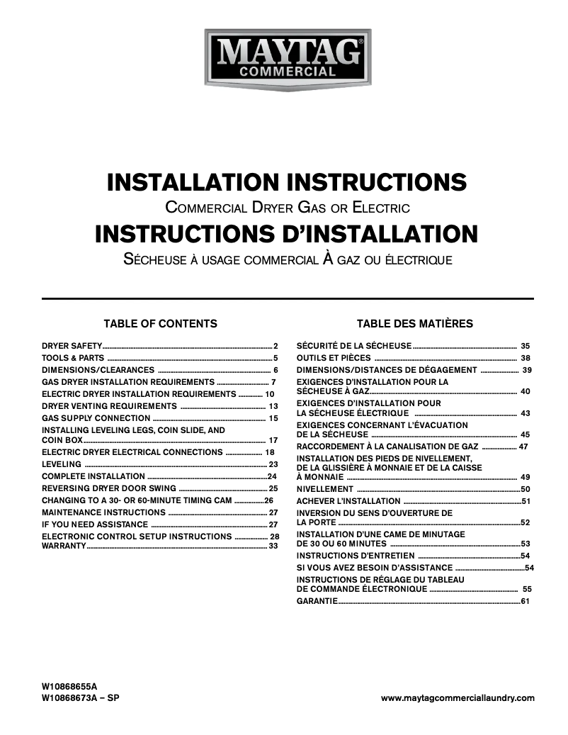 Page 1 of the manual Installation Guide Maytag MDE20MNBYW