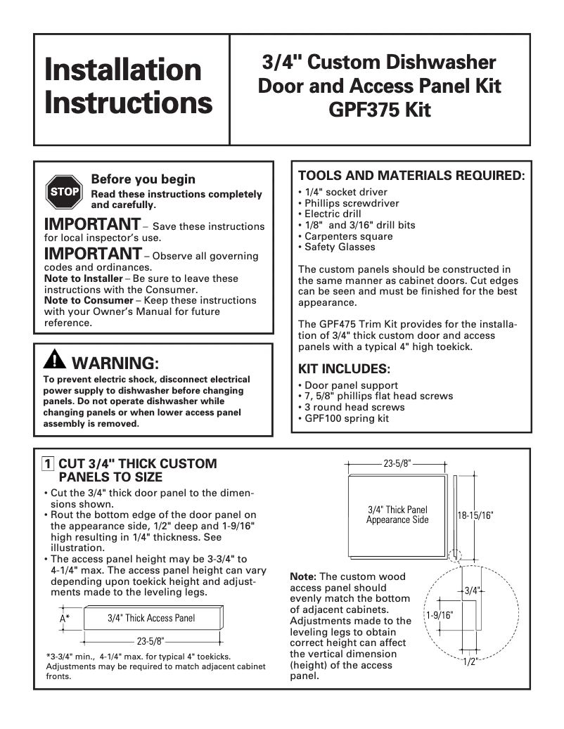 First page image of the manual for GPF375