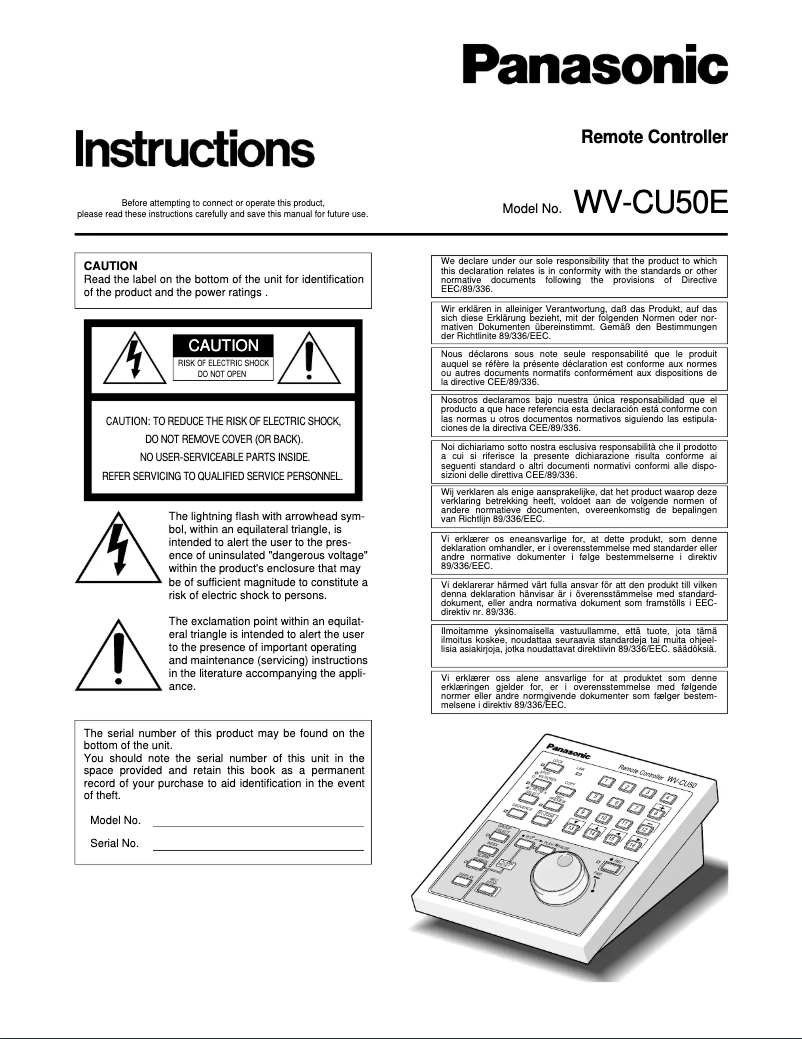 First page image of the manual for WV-CU50
