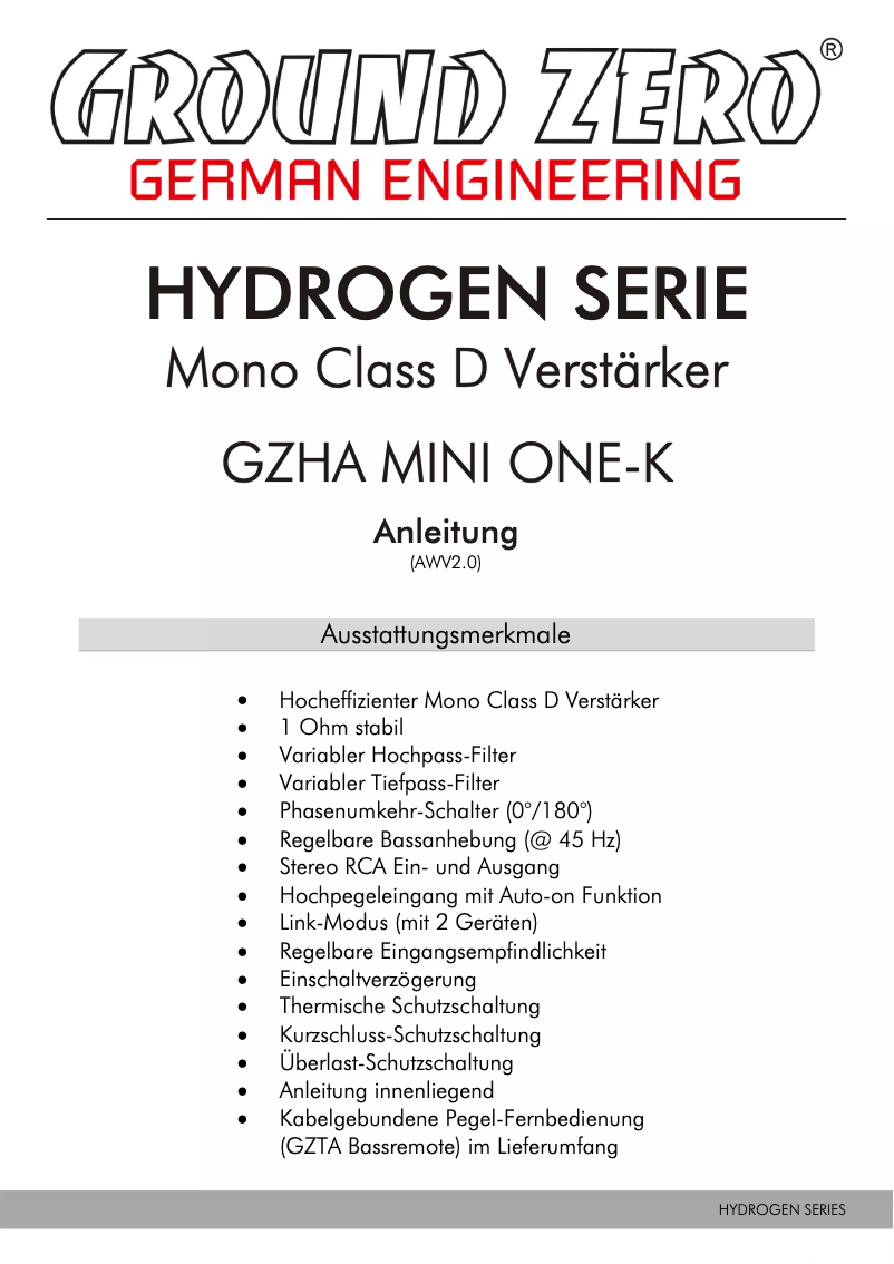 First page image of the manual for GZHA MINI ONE-K