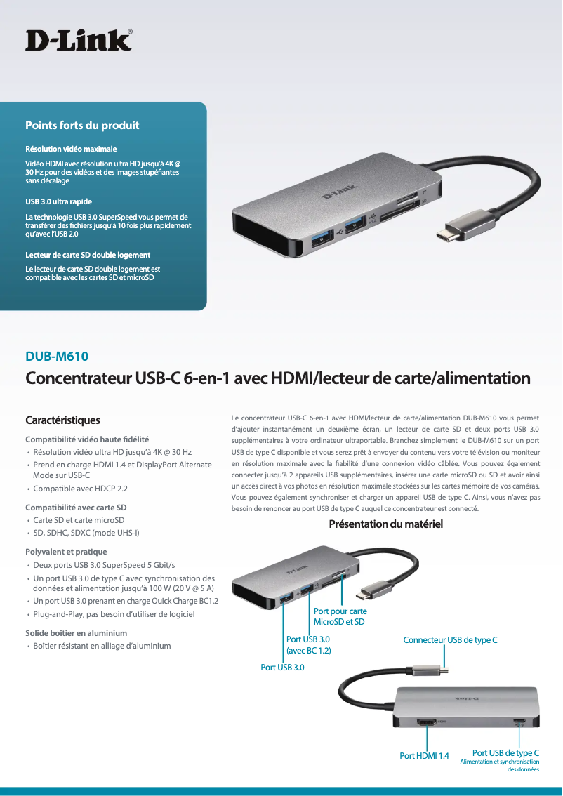 Page 1 de la notice Fiche technique D-Link DUB-M610
