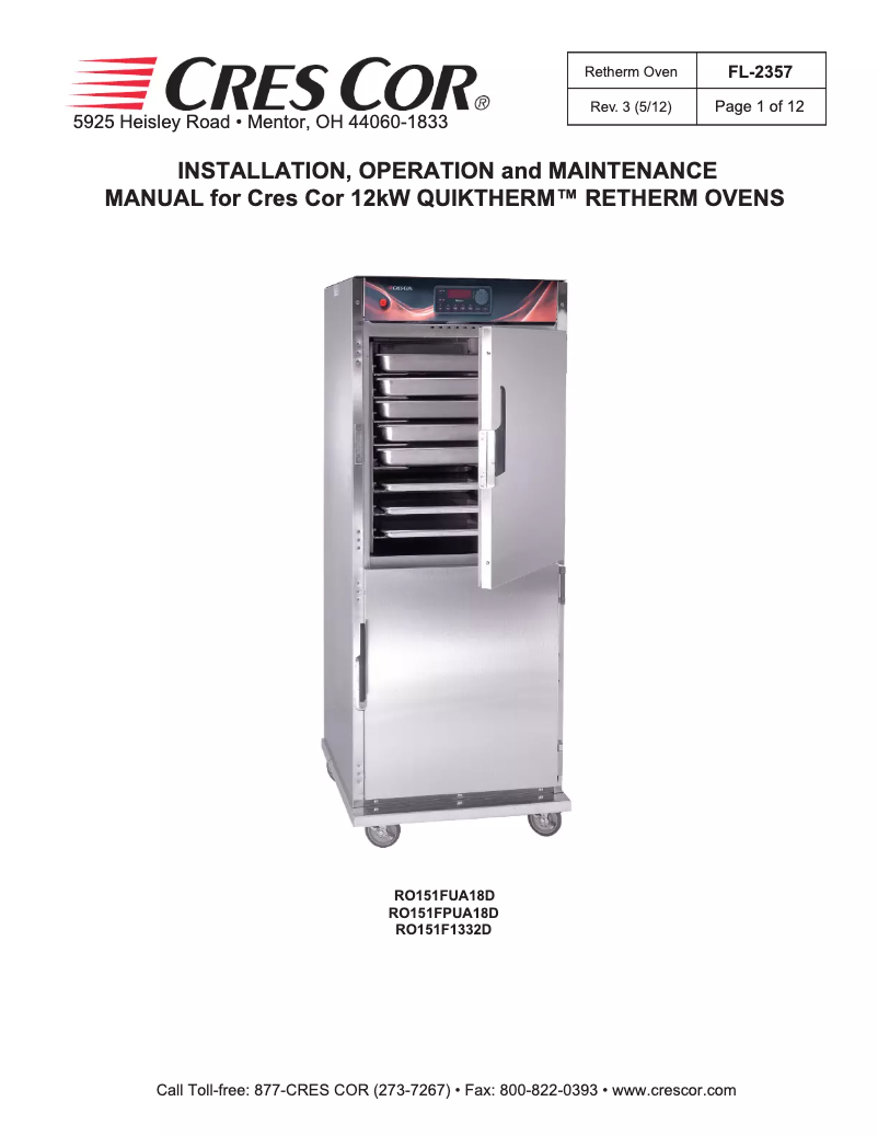 First page image of the manual for RO151FUA12DEZ