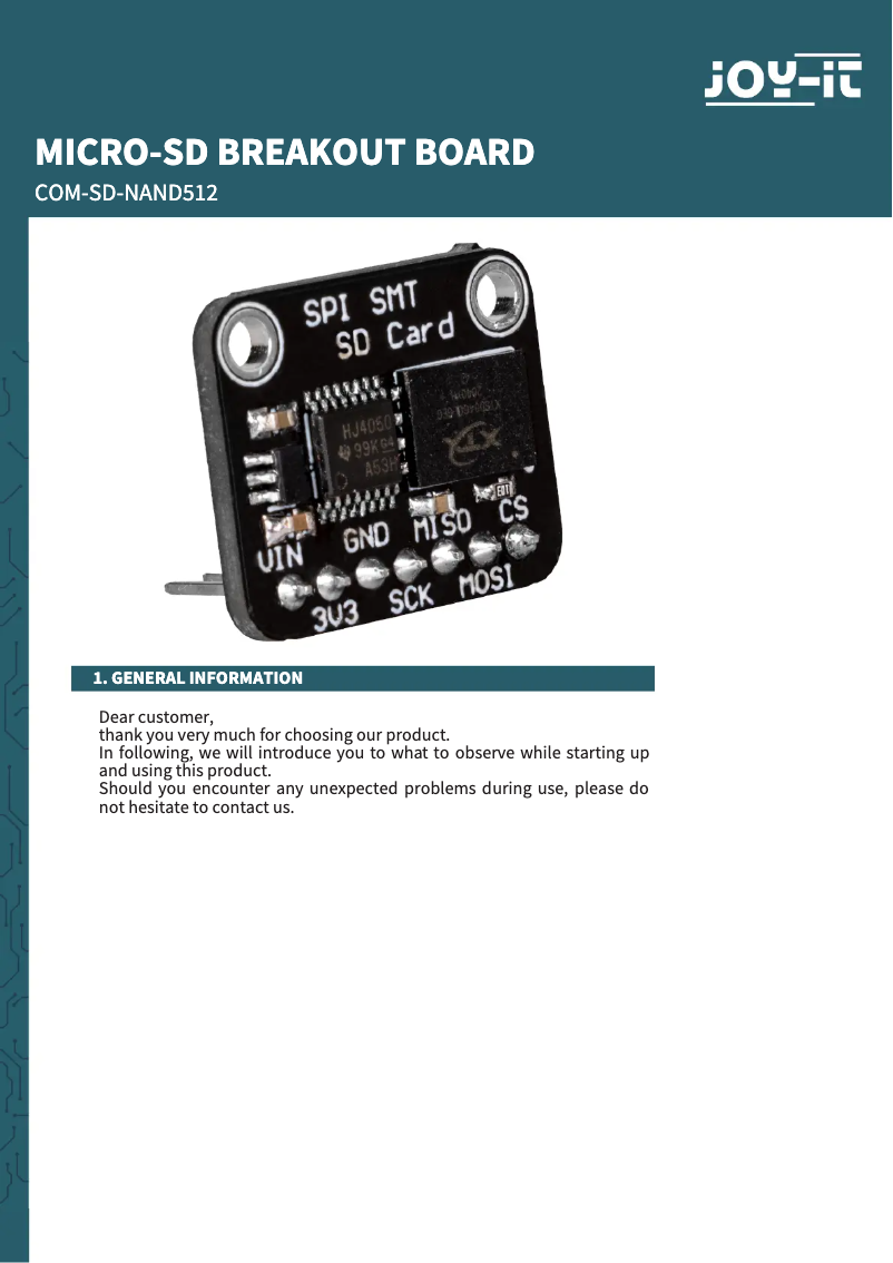Image de la première page du manuel de l'appareil COM-SD-NAND512