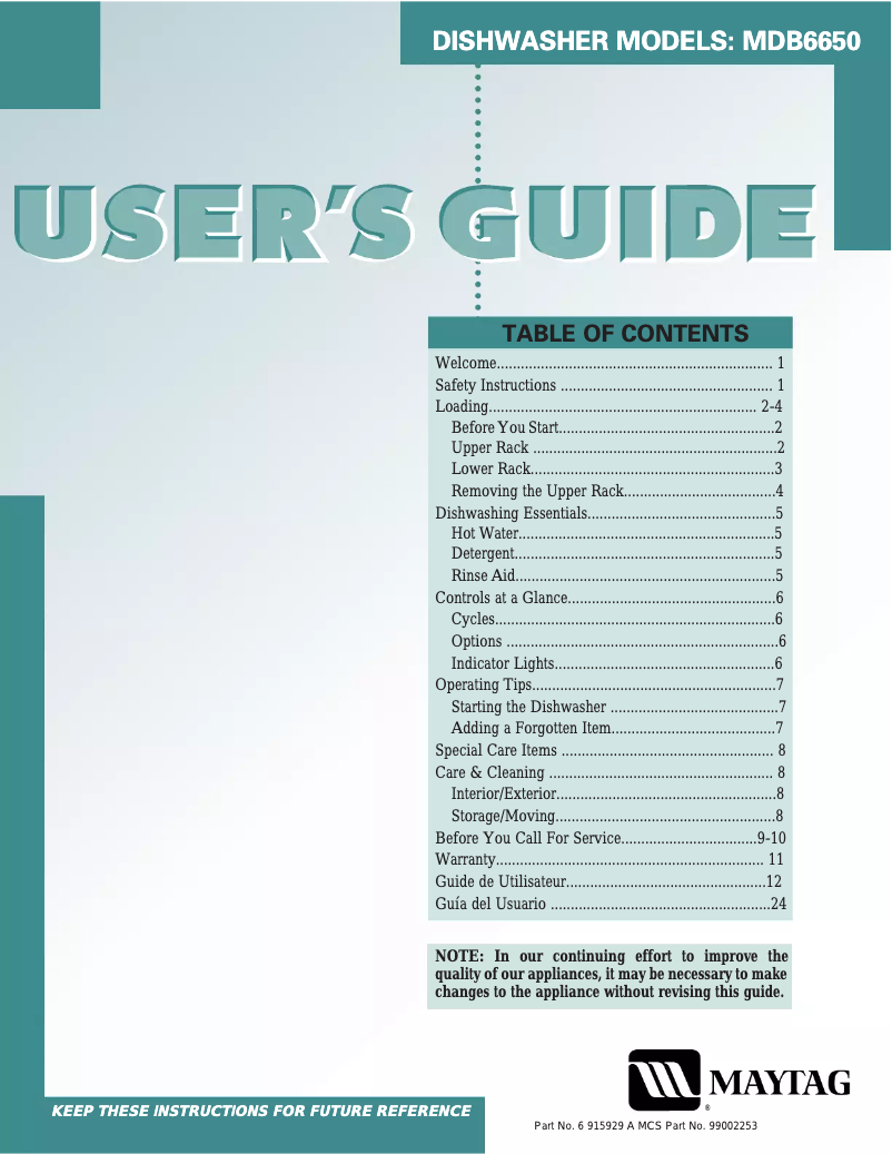 Page 1 of the manual User Manual Maytag MDB6650