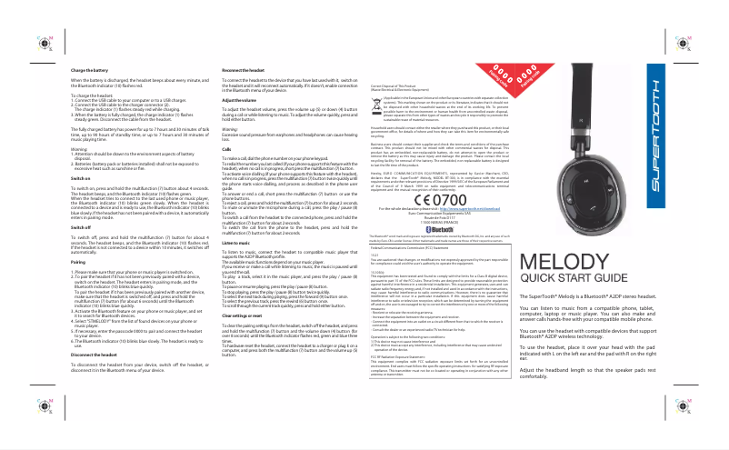 First page image of the manual for Melody