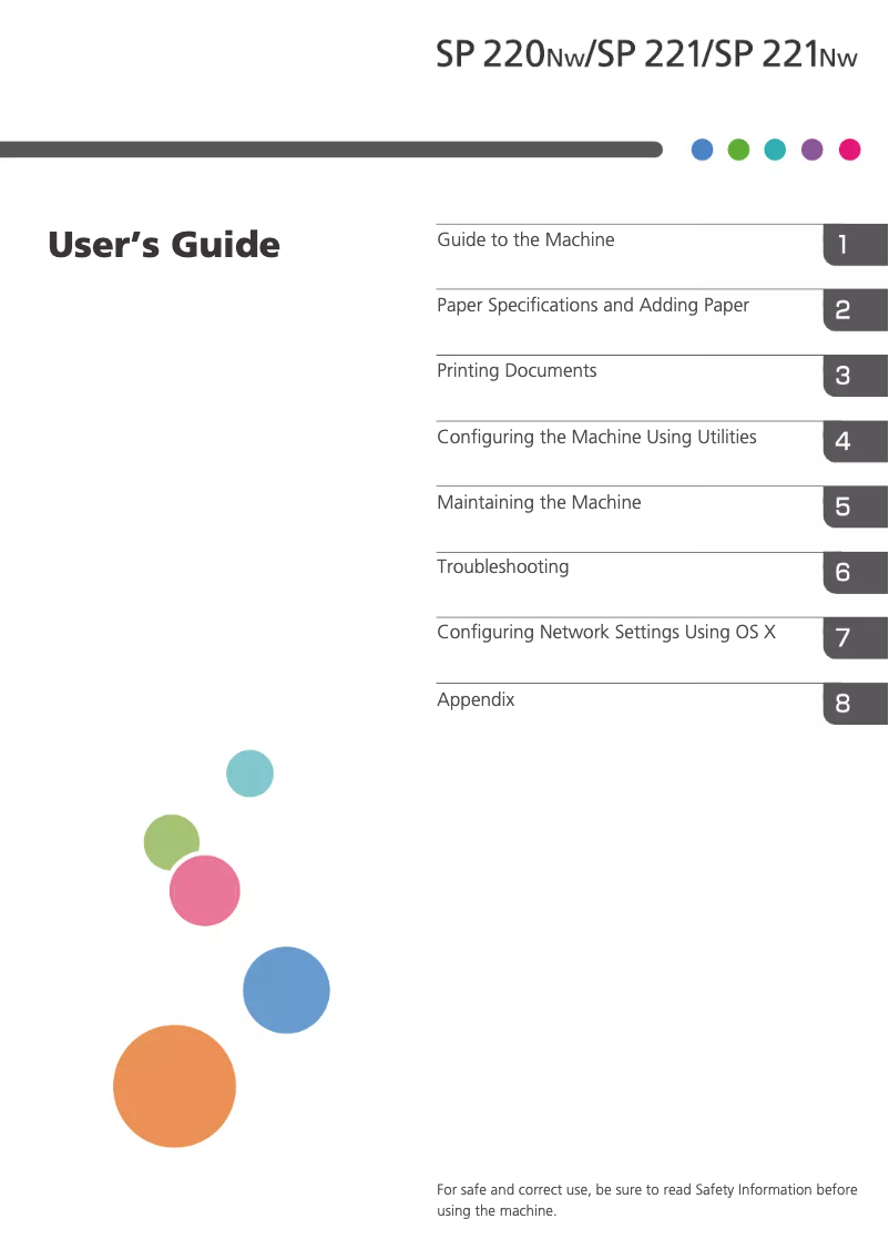 First page image of the manual for SP 220SFNW