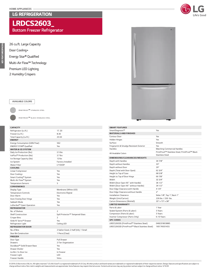 First page image of the manual for LRDCS2603D