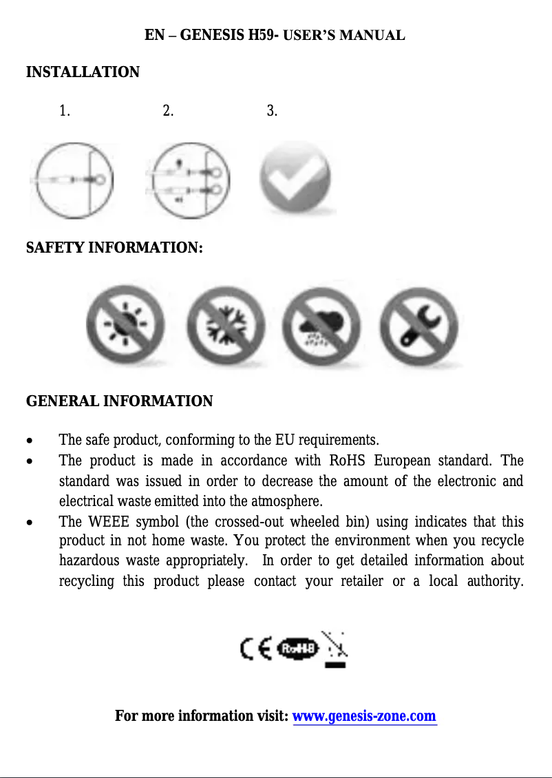 First page image of the manual for H59