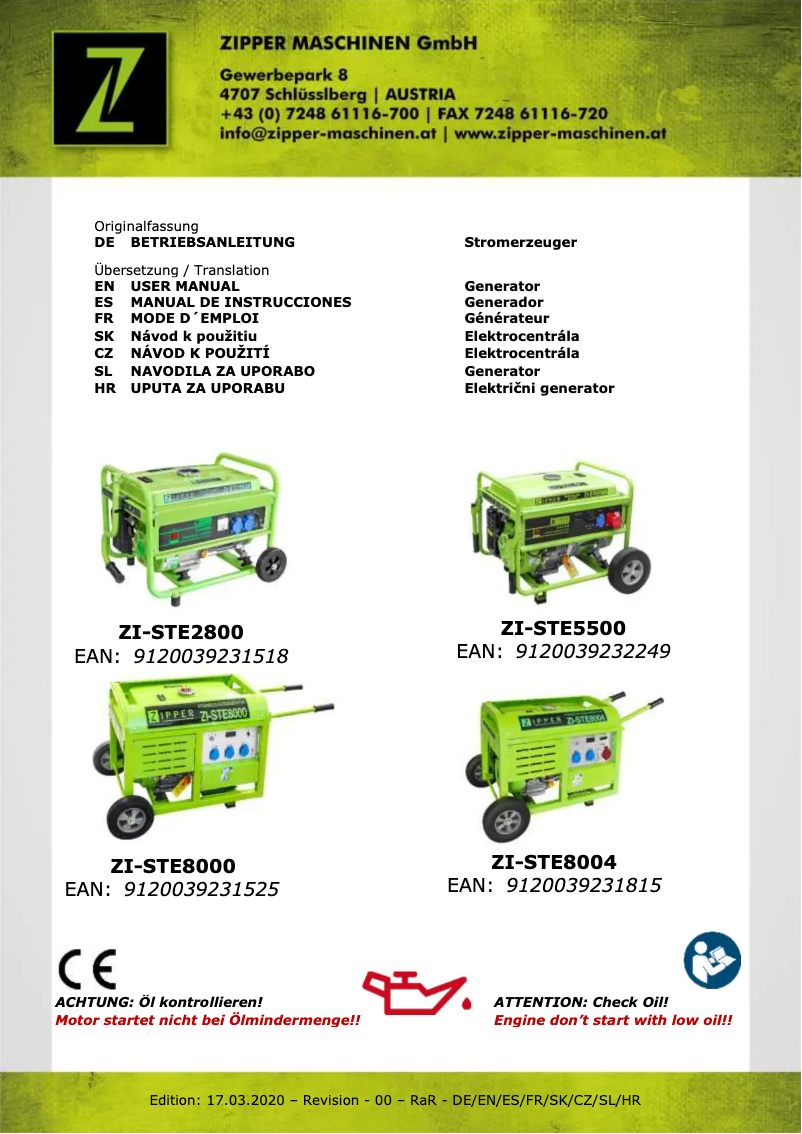 First page image of the manual for ZI-STE8000