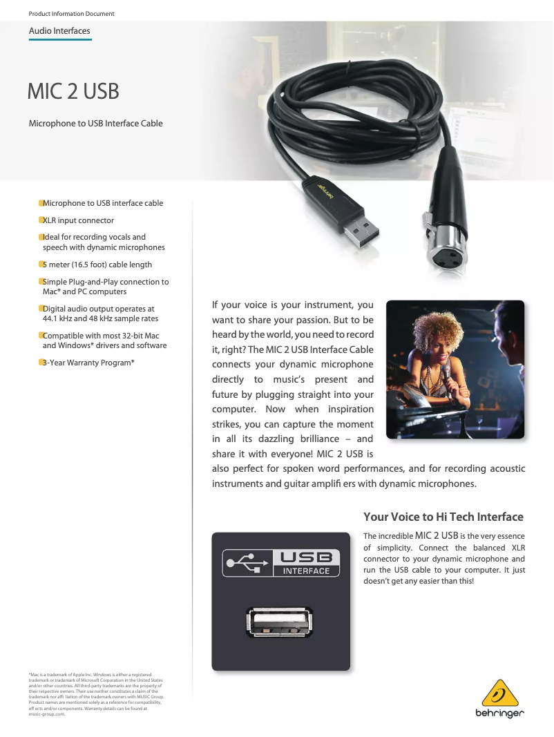 First page image of the manual for MIC 2 USB