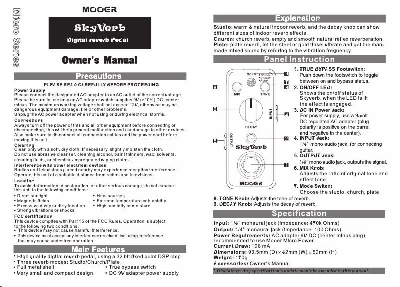 Page 1 of the manual User Manual Mooer Skyverb