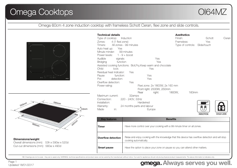Page 1 of the manual Technical Sheet Omega OI64MZ