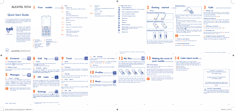 Page 1 de la notice Manuel utilisateur Alcatel One Touch 1011A
