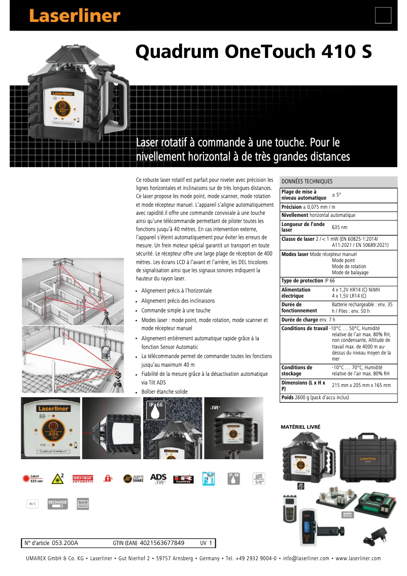 First page image of the manual for Quadrum OneTouch 410 S