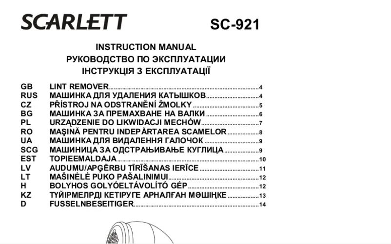Page 1 of the manual User Manual Scarlett SC-921