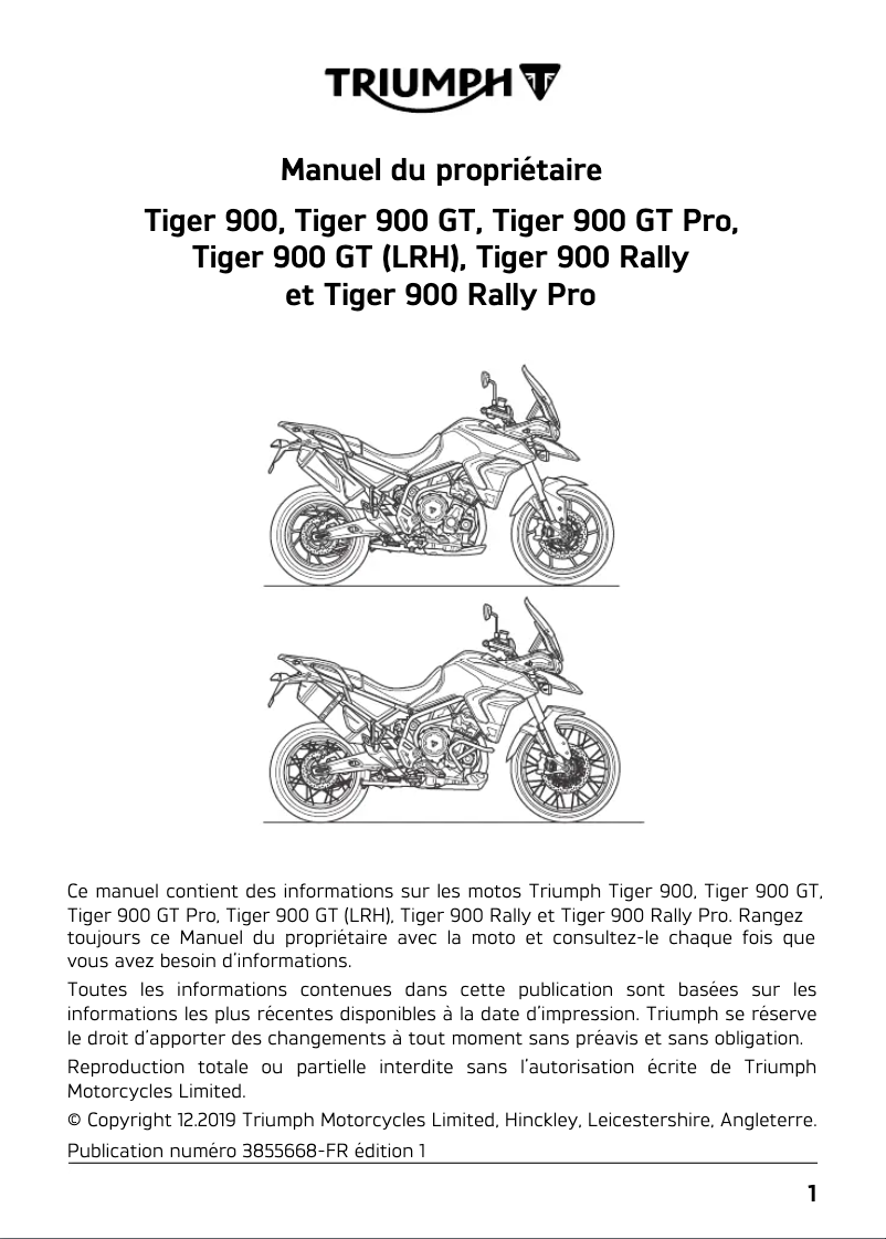 Page 1 of the manual User Manual Triumph Tiger 900 (2020)