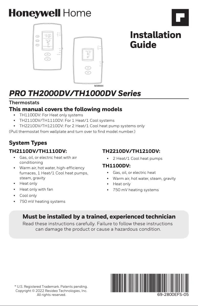 First page image of the manual for TH1210DV1007/U