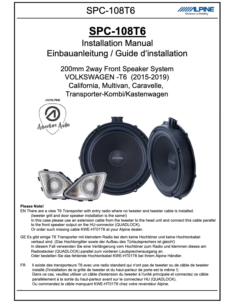 Page 1 of the manual User Manual Alpine SPC-108T6