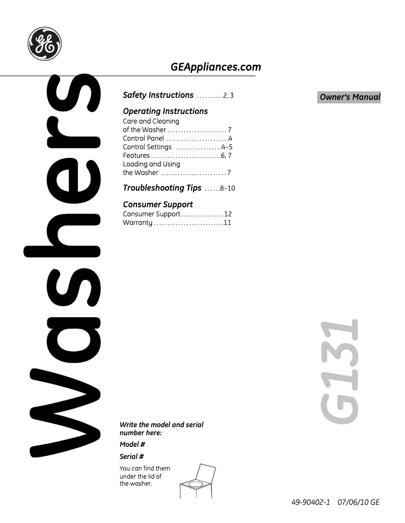 First page image of the manual for GCWN5050MWS