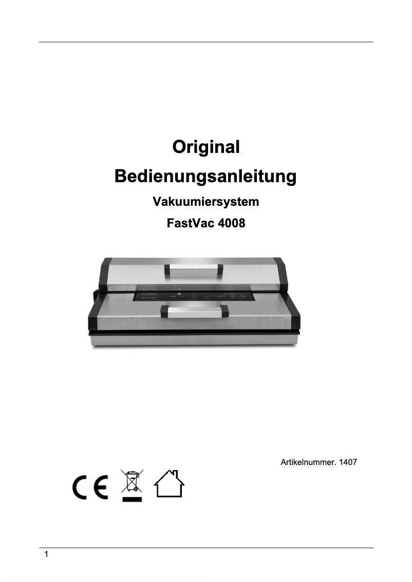 First page image of the manual for FastVac 4008