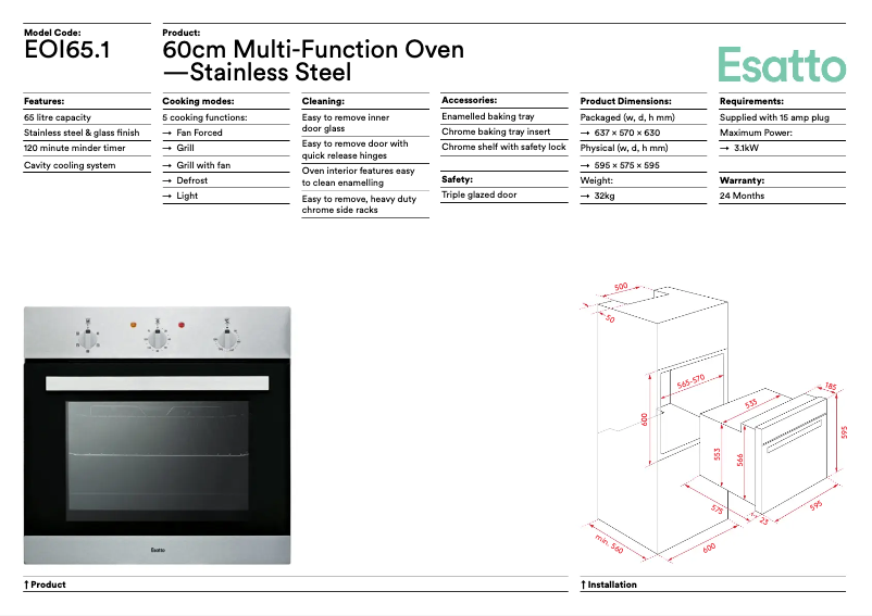 Page 1 of the manual Technical Sheet Esatto EOI65.1