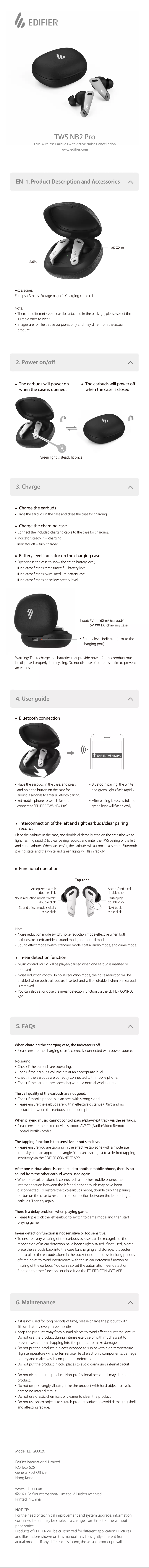 First page image of the manual for TWS NB2 Pro