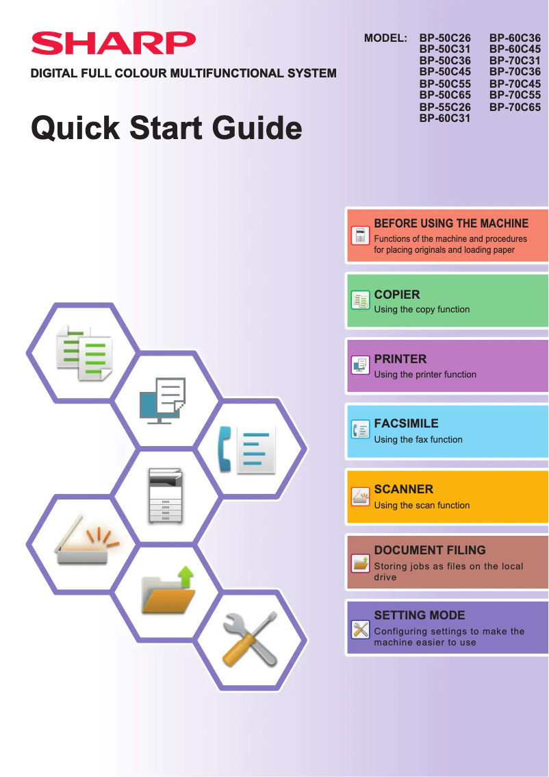 Page 1 of the manual Quick Start Guide Sharp BP-60C36