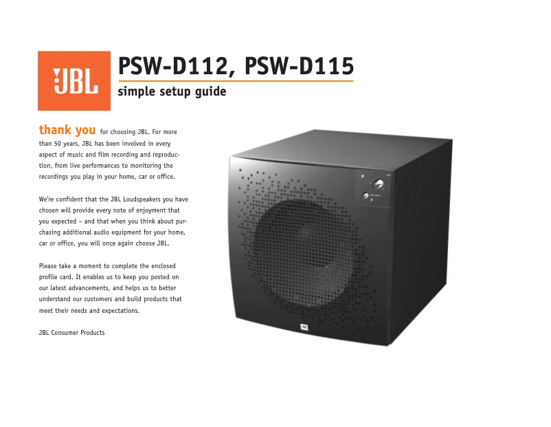 Page 1 of the manual User Manual JBL PSW-D115