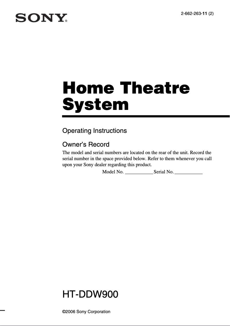 First page image of the manual for HT-DDW900