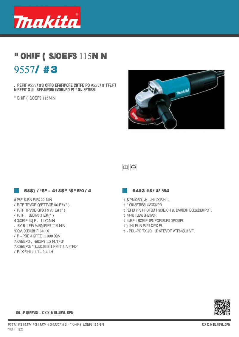 Page 1 of the manual Technical Sheet Makita 9557NBR