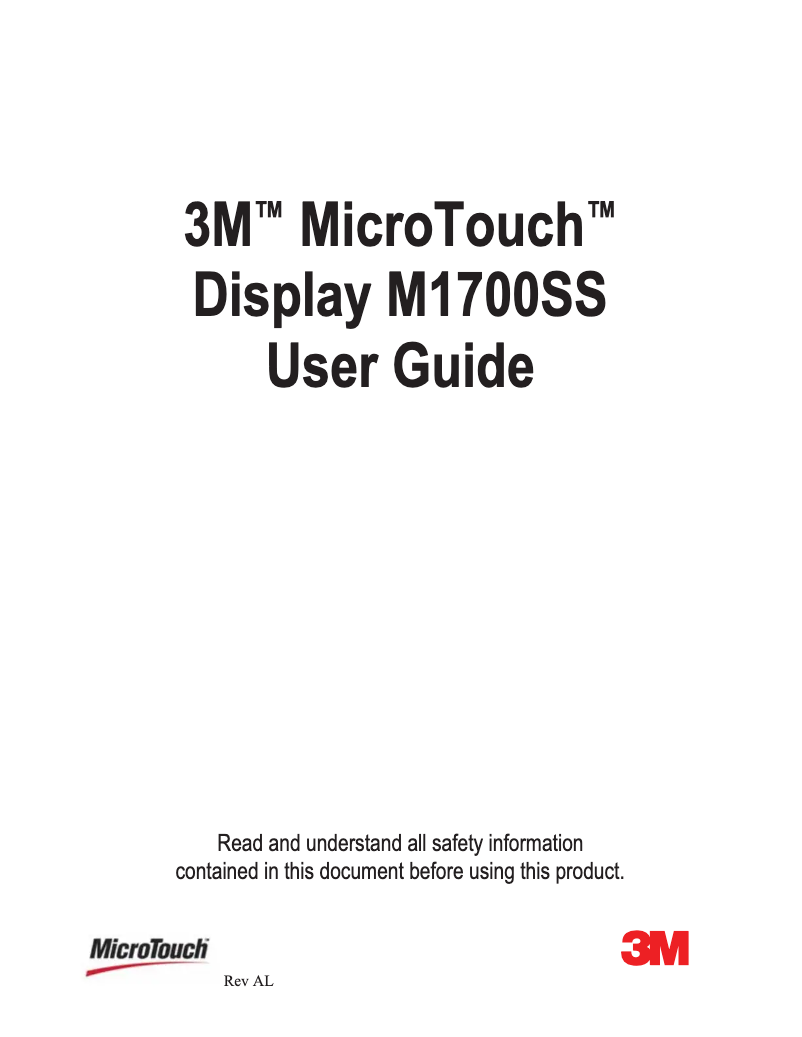 Page 1 of the manual User Manual 3M M1700SS