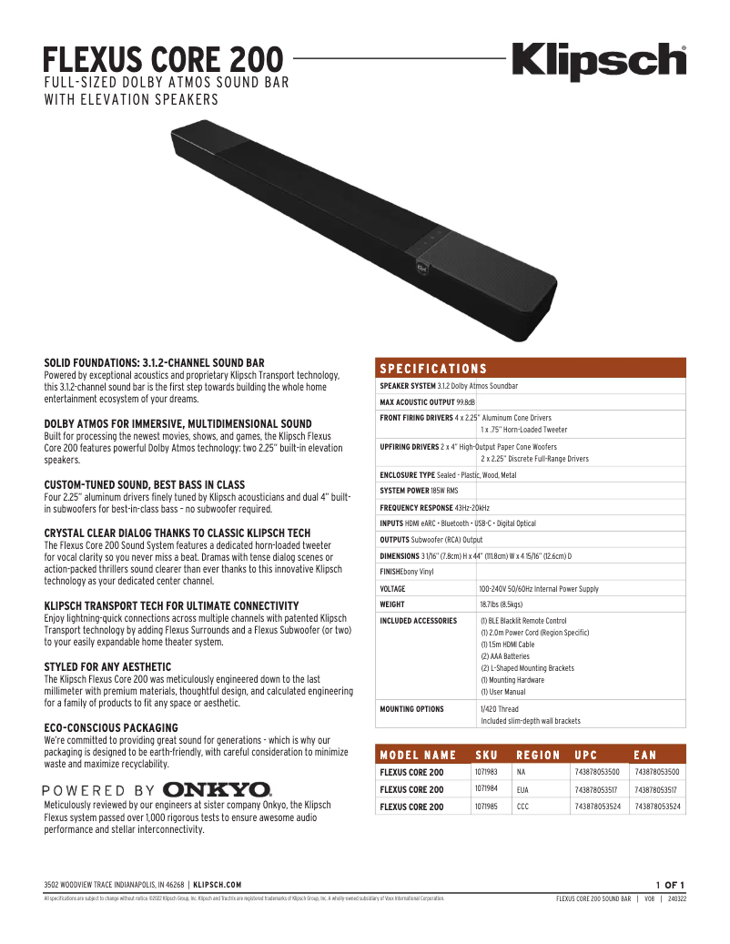 First page image of the manual for Flexus Core 200