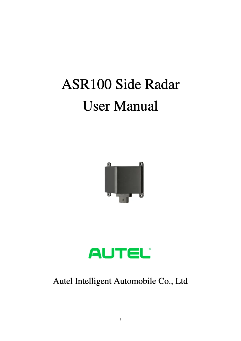 Page 1 of the manual User Manual Autel ASR100