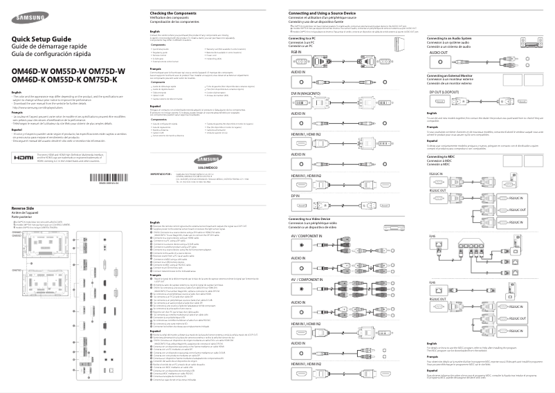 Page 1 of the manual Installation Guide Samsung OM55D-W