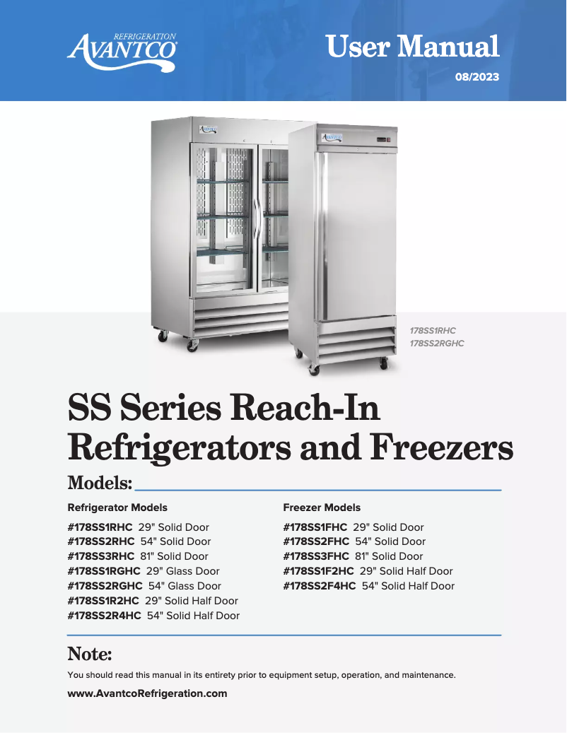 Page 1 of the manual User Manual Avantco ND-CFD-1RR-2D-HC