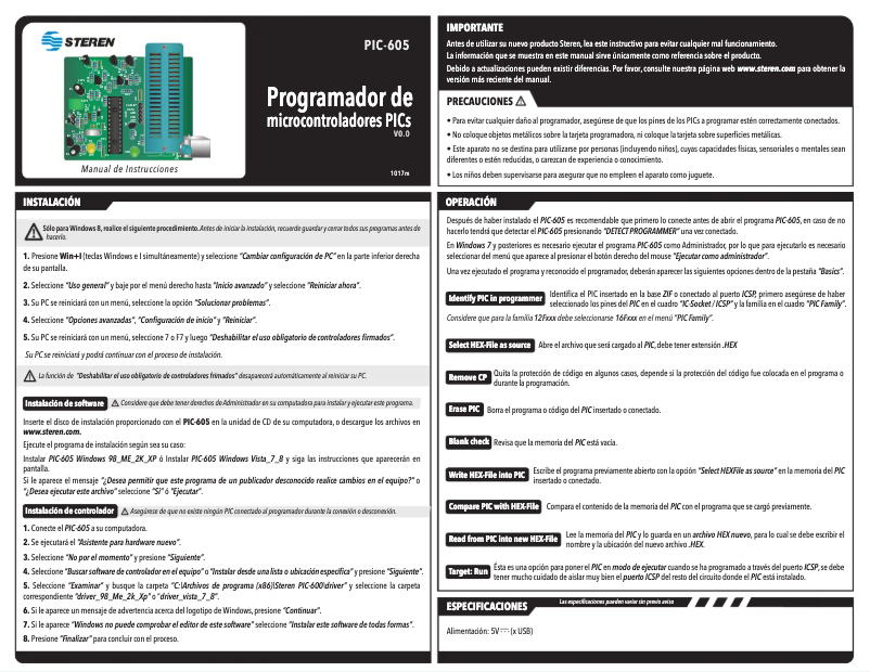 Page 1 of the manual User Manual Steren PIC-605